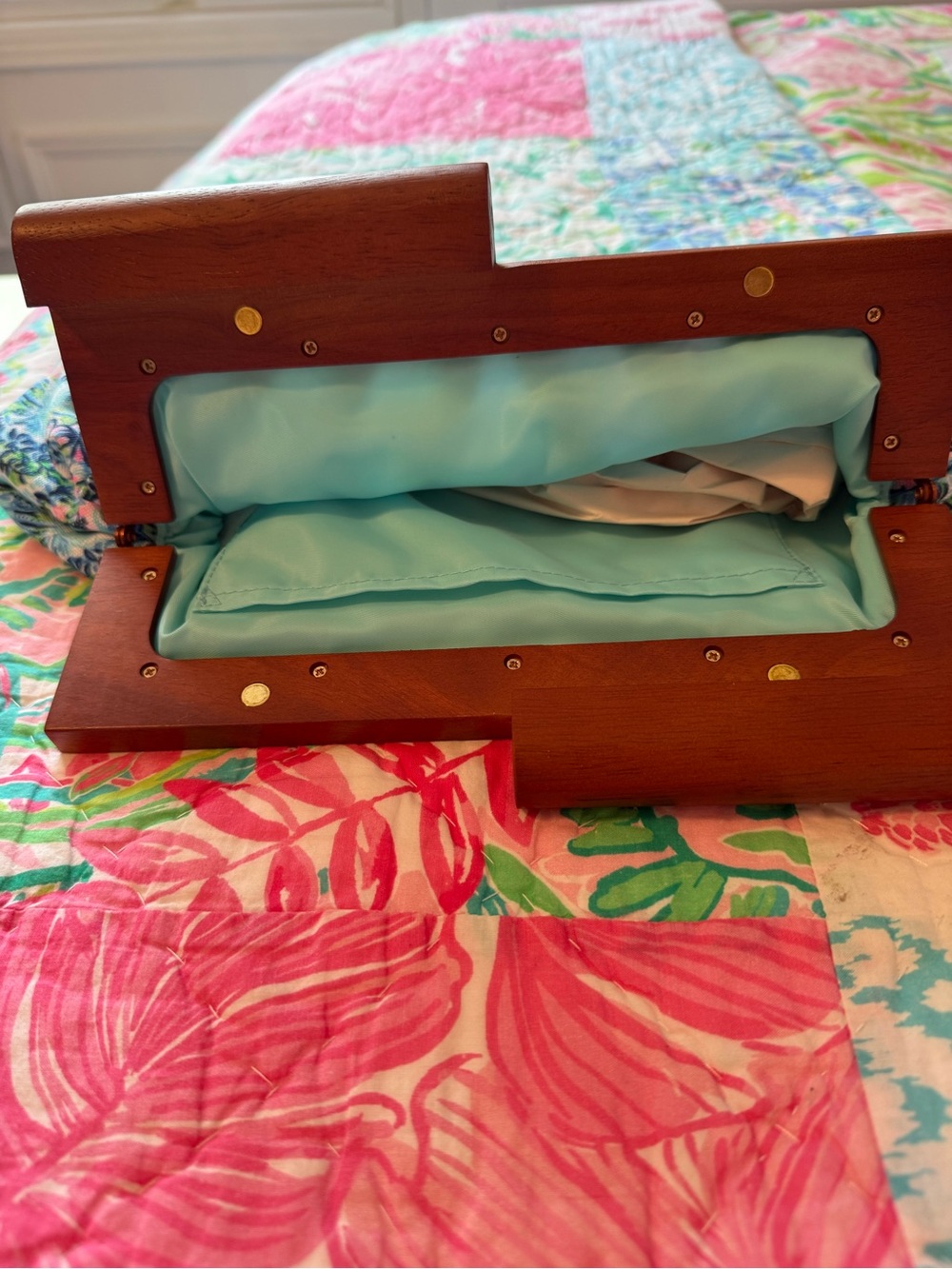 Lilly Pulitzer Floral Pleated Clutch in Aqua, Pink & Green with Gold Accent - Picture 3 of 5